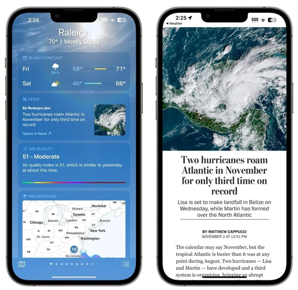 九真镇苹果14维修分享iPhone 14手机如何看天气时顺带看新闻 