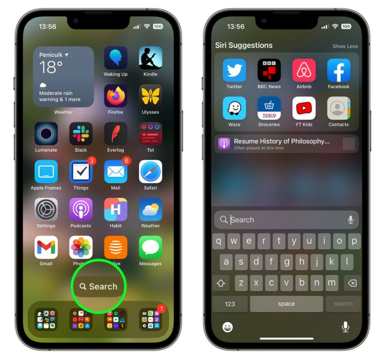 九真镇苹果手机维修分享升级到 iOS 16 后，如何删除主屏幕上的搜索按钮 
