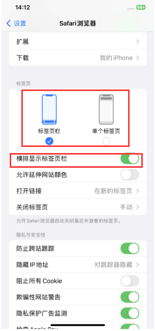 九真镇苹果手机维修分享Safari浏览器如何切换标签栏位置 